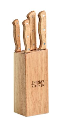 GOURMET Premium 5-Piece Stainless Steel Knife Set with Wooden Base