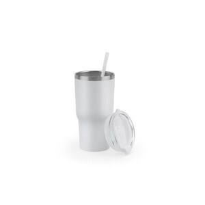 Compact stainless steel travel cup (91% recycled) with vacuum insulated double wall and matt finish 600 mL - Egotier 94372
