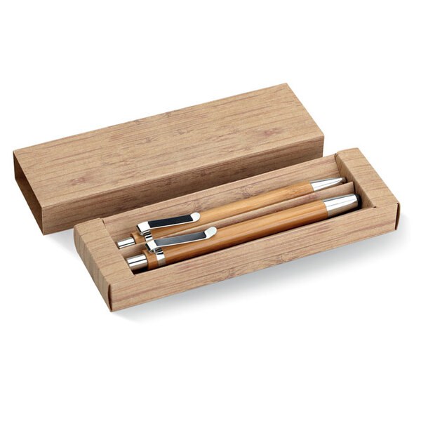 BAMBOOSET Bamboe pen en potloodset - GiftRetail MO8111