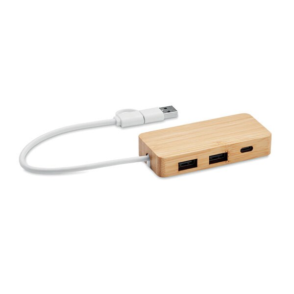 HUBBAM Bamboe USB hub 3 poorten - GiftRetail MO2143