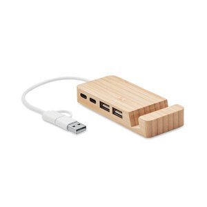 HUBSTAND Bamboe USB-hub 4 poorten - GiftRetail MO2144