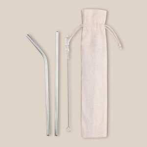 Goya 50036 - Set 2 pailles métal droite courbée + sac coton LEMONADE