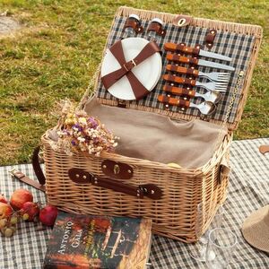 Goya 52040 - Panier Pique-Nique Osier avec Accessoires 4 Personnes KIWANO