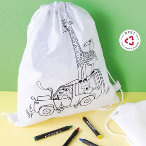 Goya 52046 - Sac RPET blanc avec dessin animaux et 4 crayons SAFUN