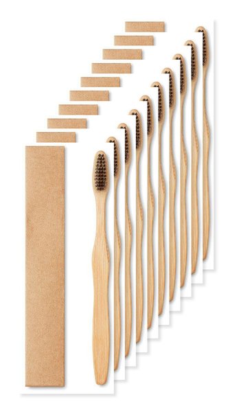 Pack de 10 GiftRetail MO9877 - DENTOBRUSH Brosse à dents en bambou