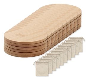 Pack de 10 GiftRetail MO6601 - BAYIN SET Lot de 6 sous-verres en bambou