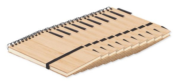 Pack de 10 GiftRetail MO6528 - SONORABAM Set de bloc-notes A6 en bambou