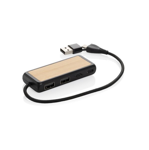 XD Collection P308.56 - Link RCS gerecycled plastic en bamboe dubbeleUSB-hub