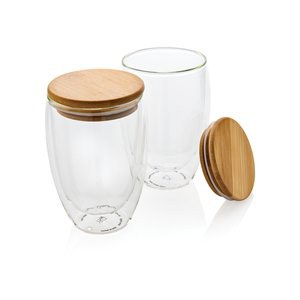 XD Collection P432.27 - Dubbelwandig borosilicaatglas met bamboe deksel 350ml set