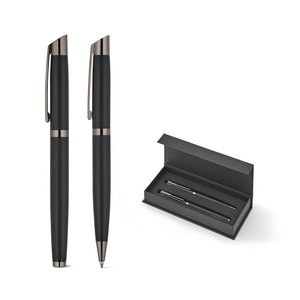 Set comprising 1 ballpoint pen and 1 rollerball pen in aluminium, with blue Dokumental® ink - Egotier 91990