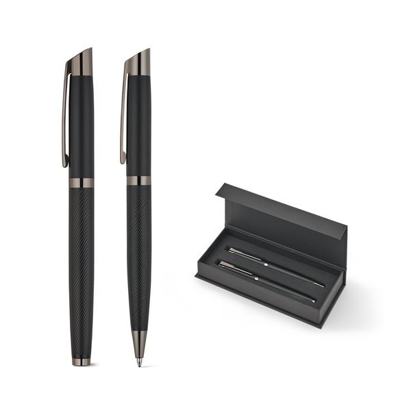 Set comprising 1 ballpoint pen and 1 rollerball pen in aluminium, with blue Dokumental® ink - Egotier 91990
