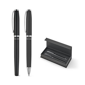 Premium set comprising 1 ballpoint pen and 1 rollerball pen in copper and stainless steel, with blue ink - Egotier 91992
