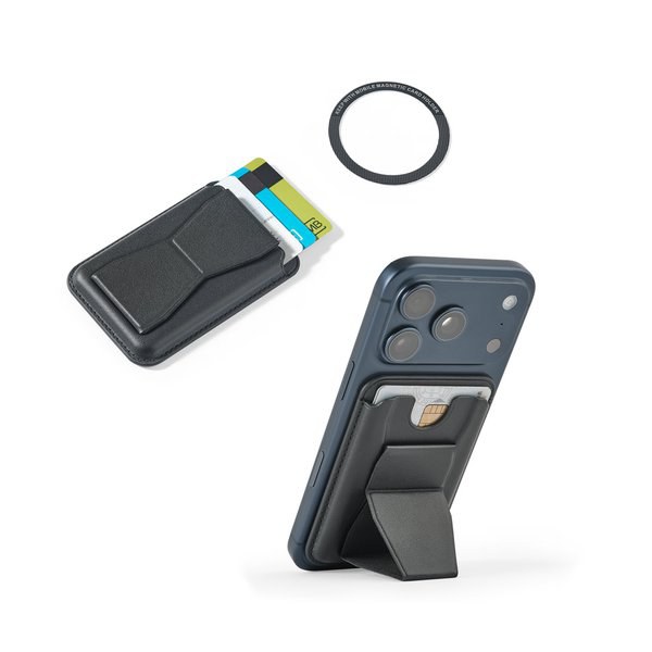 Magnetische kaarthouder van PU-leer, eenvoudig te bevestigen aan de achterkant van uw mobiele telefoon, met RFID-blokkering